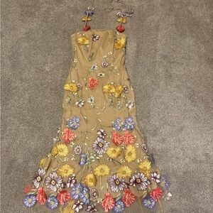 Elegant Floral Embroidered Midi Dress